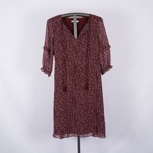 Boden Iona Midi Dress 10P Burgundy Floral & Leaf Pattern Sweet Chiffon Romantic